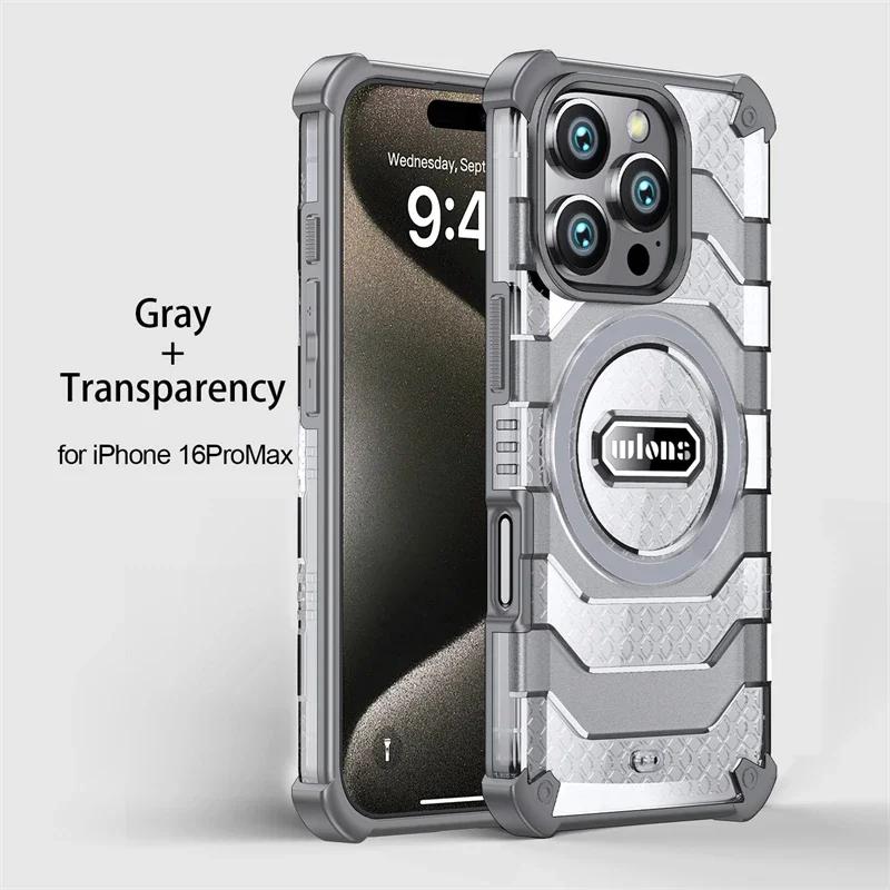 Rugged Armor Shockproof Phone Case For iPhone 16 Pro Max Magsafe Magnetic Wireless Charging TPU Frame Hard Plastic Back Cover