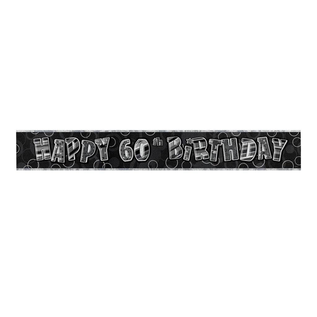 Unique Party 60th Birthday Black/Silver Glitz Foil Banner