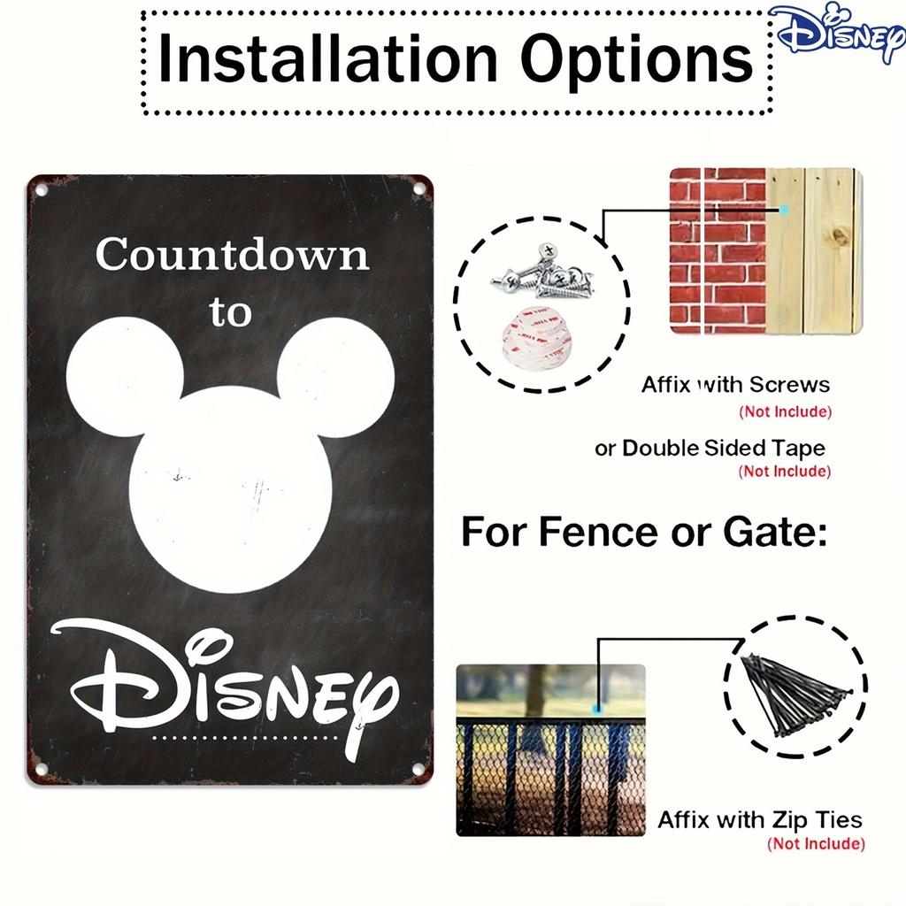 1 szt. Vintage Mickey Mouse & Disney Odliczanie Sztuka Ścienna - 20,32x30,48 cm Trwała Metalowa Tabliczka Cyny z Wzorem "Odliczanie do DISNEY",