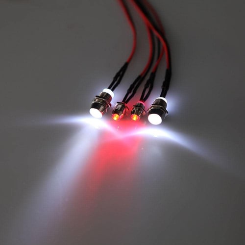 [Generic] 4-Piece Set of 5mm and 3mm Night LED Headlights for RC 1:10 On-Road Car (2 White, 2 Red)