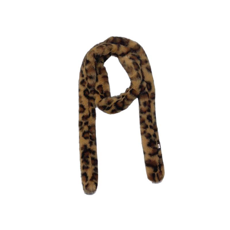 Narrow Korean-Style Women's Winter Leopard Snood: Fluffy Rex Rabbit Fur Imitation Scarf