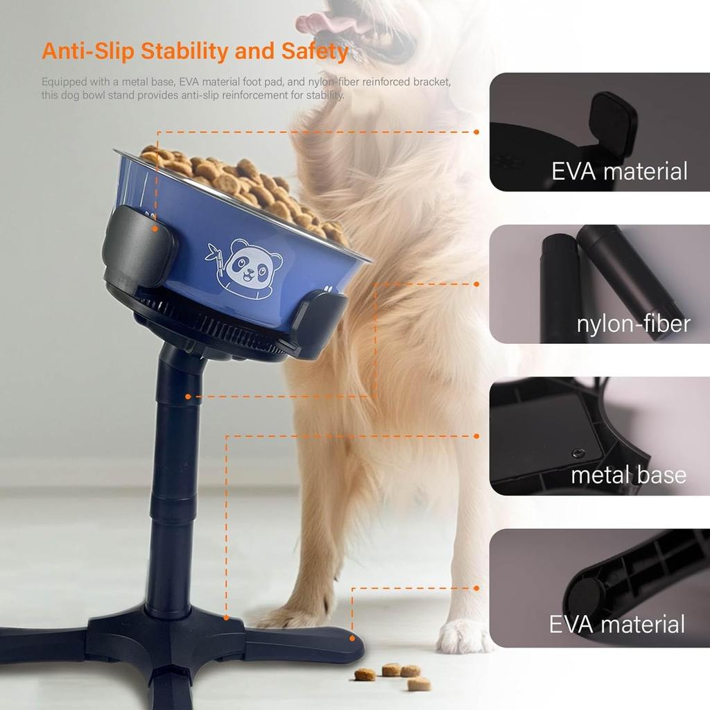 Adjustable Elevated Dog Bowl Stand with Non-Slip Base 3 Height Tilt Settings 14-24.5cm Bowls Stainless Steel Dish for Dogs Cats