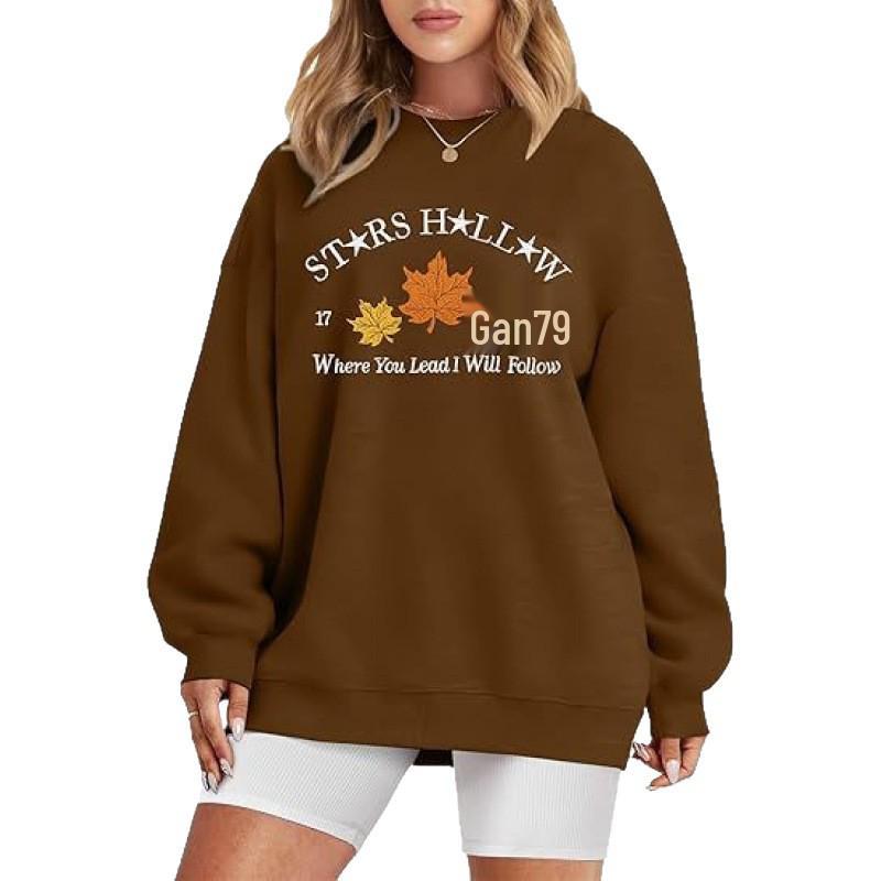 2025 Women's Crew Neck Sweatshirt with Autumn Leaf Pattern Print - New Autumn/Winter Style