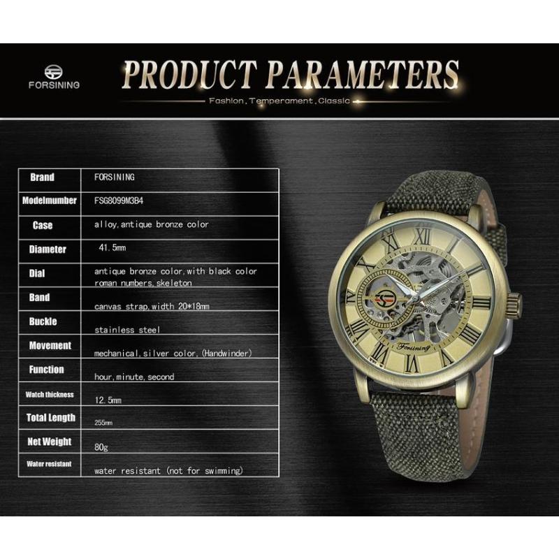 Forsining Watch Men's Fashion Casual Vintage Hollow Out Mechanical Watch
