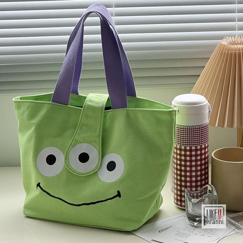 Large Cute Three-Eyed Alien Canvas Bento Lunch Tote for Women 990₽