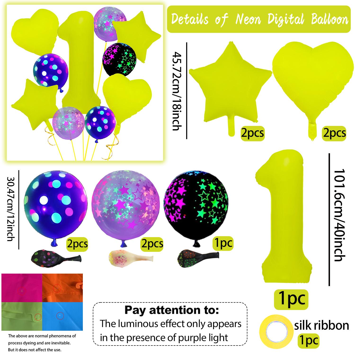 

40 inch fluorescent yellow digital balloon set with luminous latex balloons for birthdays, anniversaries, and party decorations Other