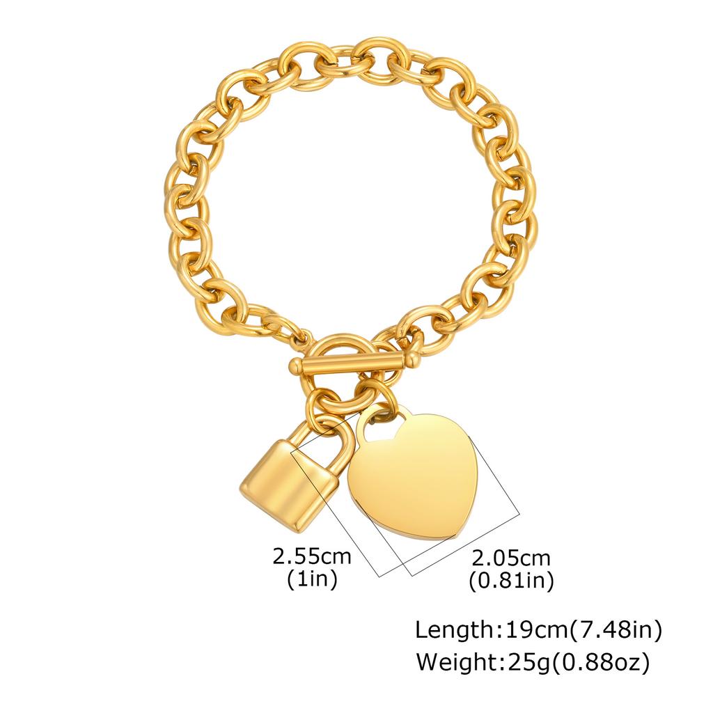 Exquisite Fashion Heart Lock Charm Bracelet, Gold Plated Stainless Steel OT Buckle Bracelet for Women, Waterproof Trendy Jewelry