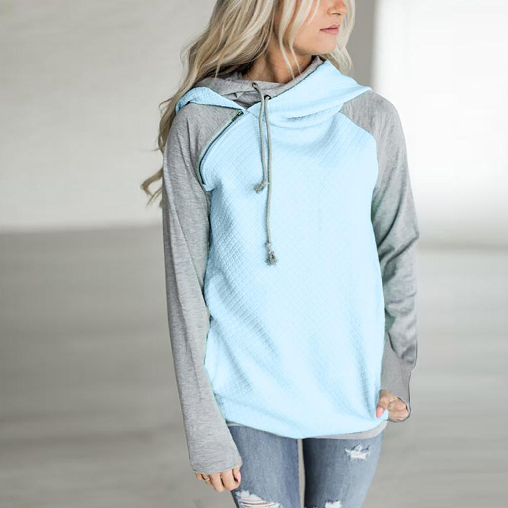Women's Zip Funnel Neck Hooded Sweatshirts Long Sleeve Pullover Hoodie Drawstring Hoody Raglan Pullover Tops