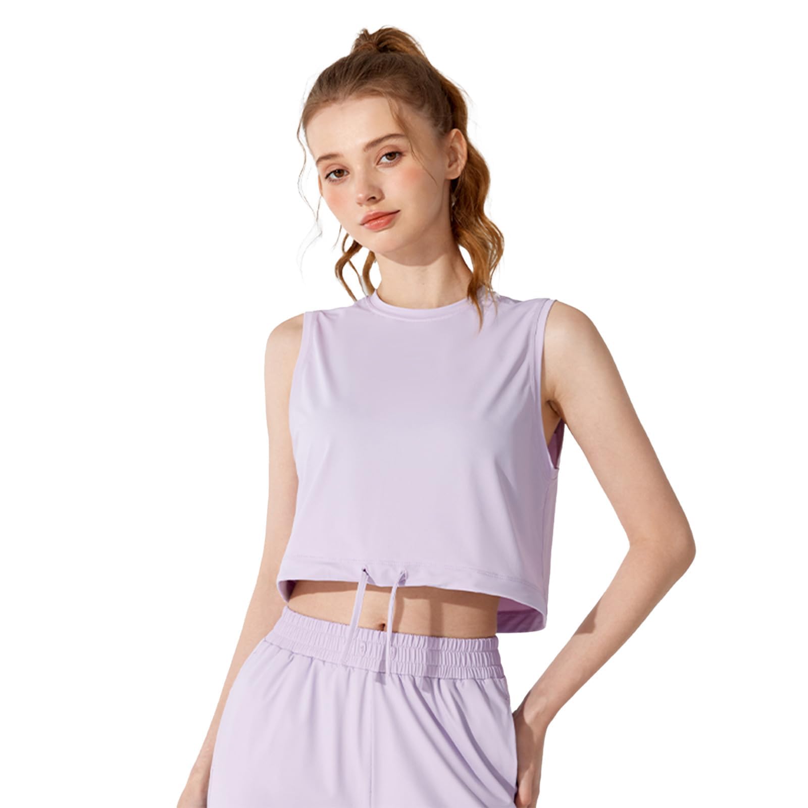 

MORGEN SKY Майка для йоги с УФ-защитой и коротким боком YD295 Топ Женская спортивная одежда, Одежда, Защита, UPF50+, Топ, Без рукавов, Открывающий живот, Разрез, Брюки, фиолетовый