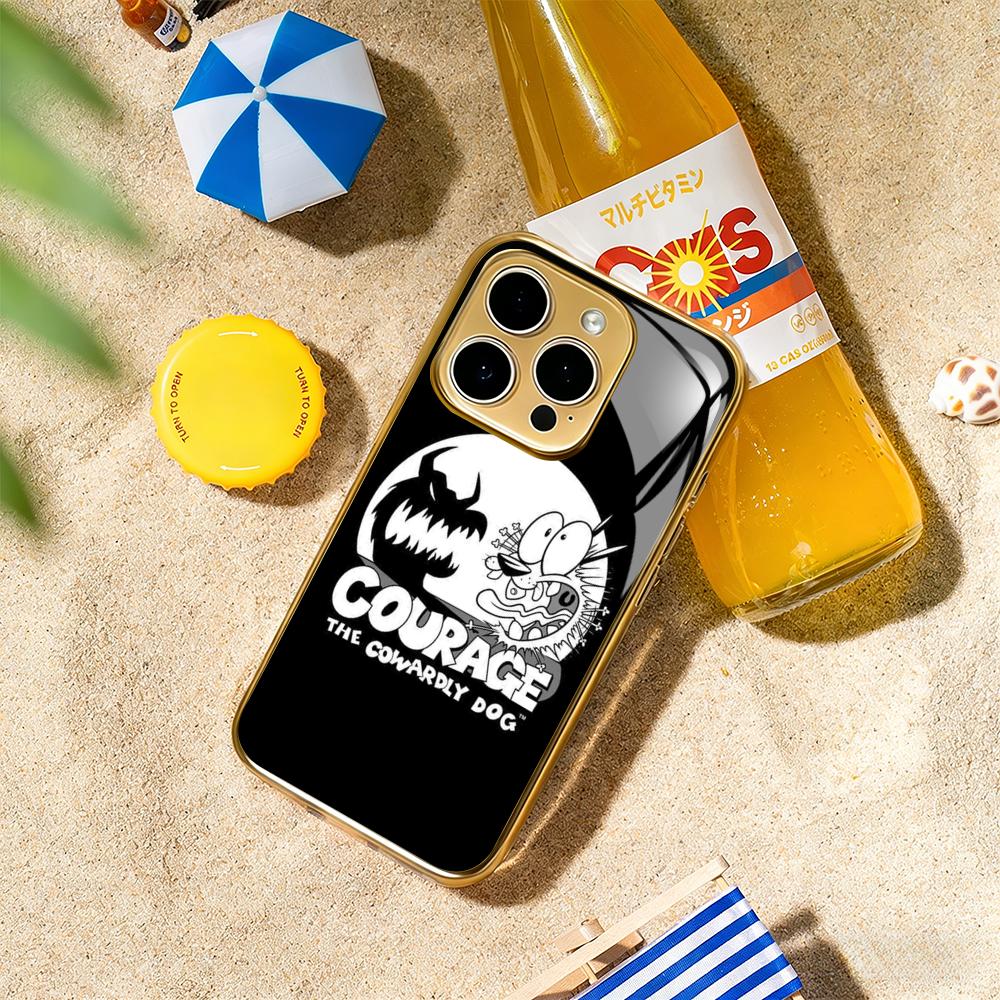 

Courage the cowardly dog cartoon Phone Case For iphone 17 16 15 14 13 12 11Pro Plus Max Luxury Gold-plated glass Phone Case iPhone 13