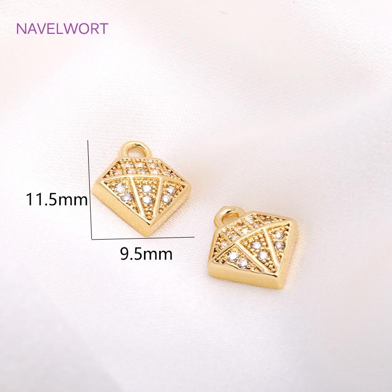 14K Gold Plating Diamond Charms,Supplies For Jewelry Making Brass Metal Inlaid Zircon Hollow Diamond Pendants Wholesale