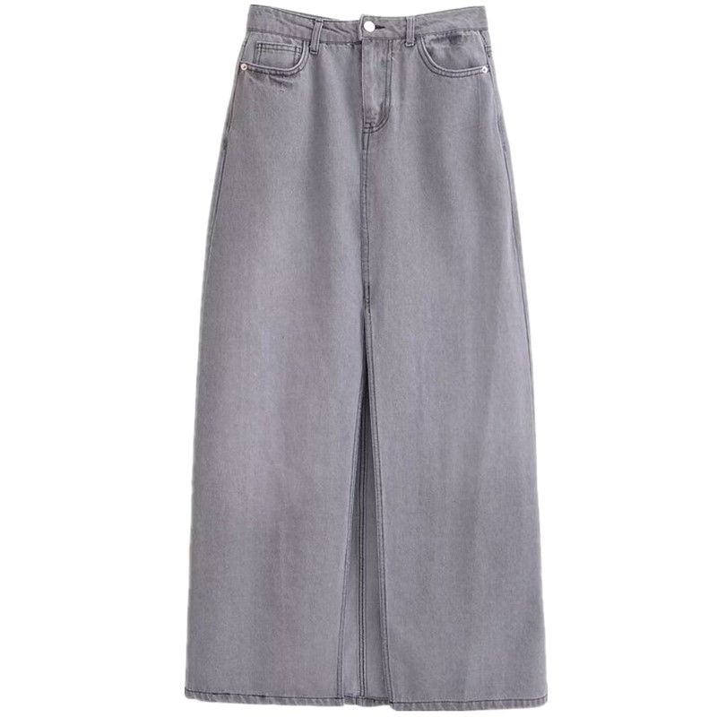 

Fashion Style 2024 Summer New Arrival Women s Easiest for Match High Waist Slit Design Midi Skirt Denim Skirt 6147069 Grey L