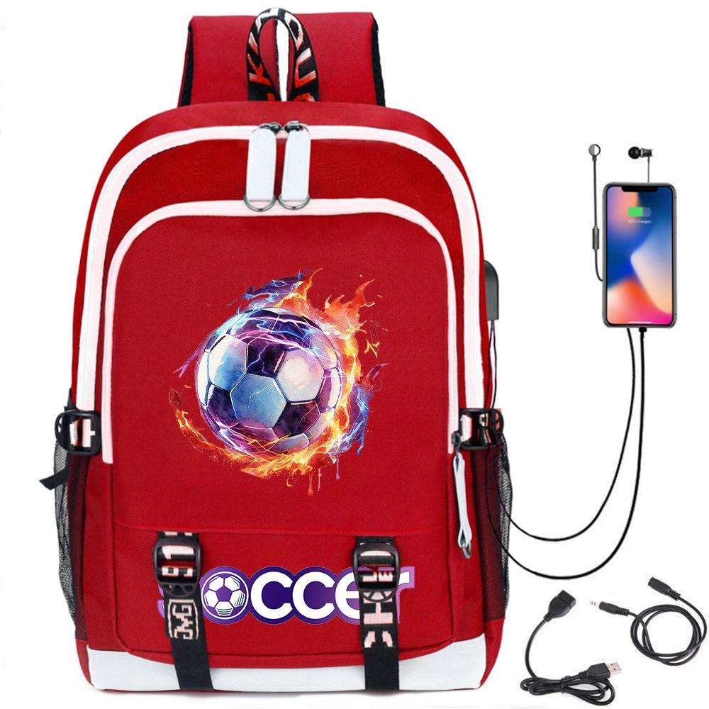 Football Star Printed Schoolbag Backpack Usb Charging Student Backpack Computer Bag