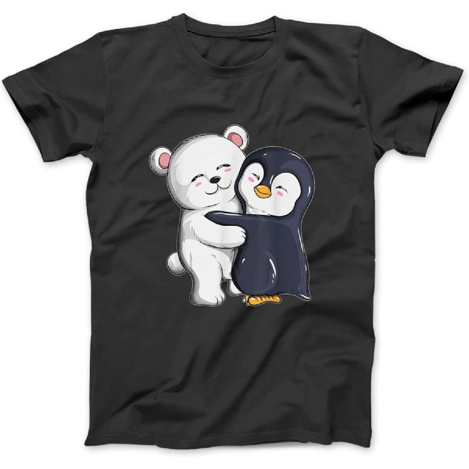 Cute Polar Bear Penguin Hugs Hugs Penguins Polar Bears T-Shirt, Sweatshirt, Hoodie for Men Women Kids Made in Canada Black S