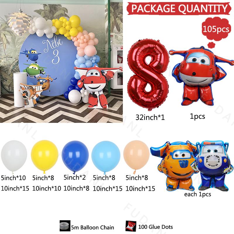 105PCS Super Wings Themed Balloon Arch Kit Boy Birthday Party Deco Blue Yellow Globos Set Birthday Supplies Baby Shower Kids Toy