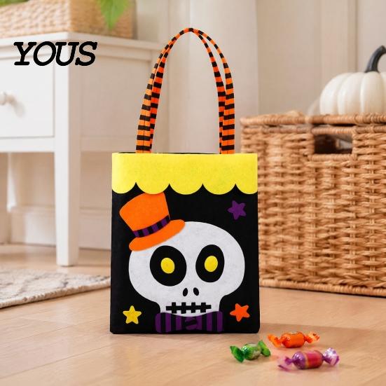 Reinforced Handle Candy Totes Halloween Bag, Cute Pumpkin Ghost Tote for Kids, Spooky Festive Party Favor Cartoon Pattern Treat Bag Party,