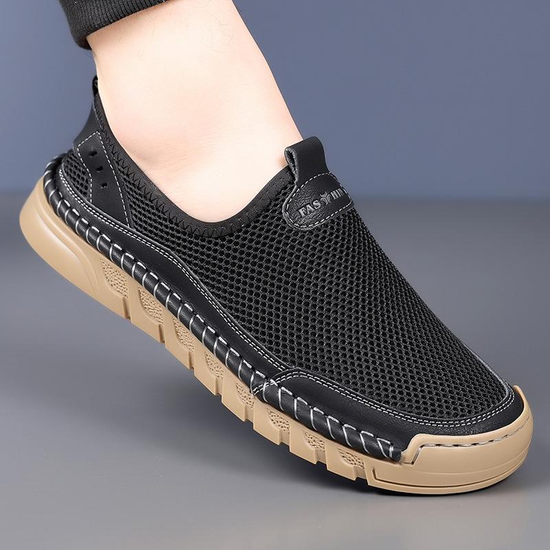 New Men's Doudou Shoes Hollow Mesh Casual Shoes Breathable Hand-stitched Driving Shoes Men's Daily Versatile Single Shoes