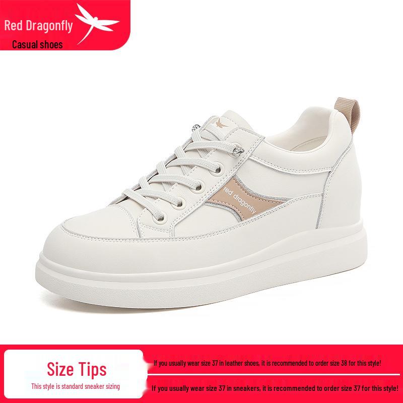 Red Dragonfly Women s White Height-Increasing Leather Sneakers - Autumn 2024 Collection, Thick Sole. 40