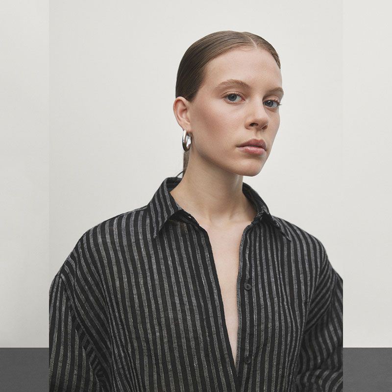 

MD Women s Clothing French Fashionable Intellectual Boyfriend Style Tops Stripes Long Sleeves Shirt 05101565800 Black L