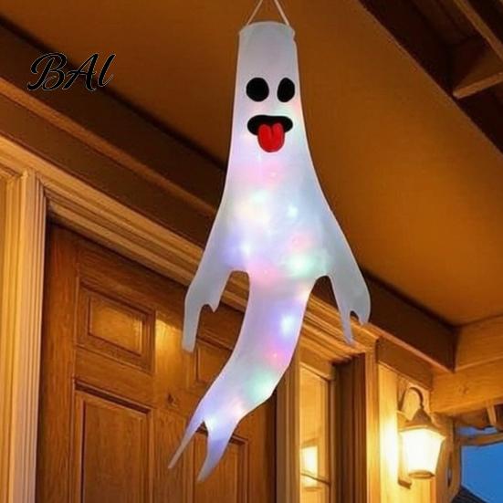 Festival Party Supplies 47 Inch Halloween Hanging Ghost Windsock with LED Lights, Luminous Flying Ghosts Knitted Fabric Flag Wind Socks for