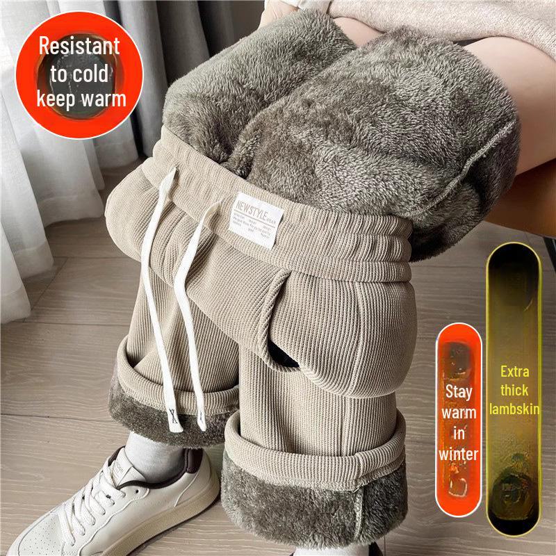 Women's Plush Corduroy Wide-Leg Pants -Thick, Warm, Plus Velvet Cotton, Autumn/Winter Straight-Leg Pants