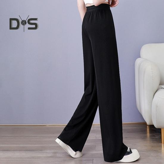 Damen Freizeithose, elastische Taille, verstellbarer Kordelzug, einfarbig, lange Hose aus Eisseide, weites Bein, drapierte Hose, Streetwear