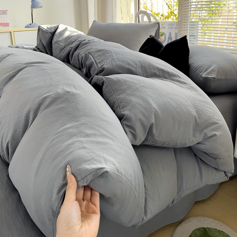 Class A Maternal And Infant Grade Solid Color Four-Piece Set Washed Cotton Double Quilt Cover Dormitory Bed Sheet 3Pcs Set Bed Hat Quilt Cover