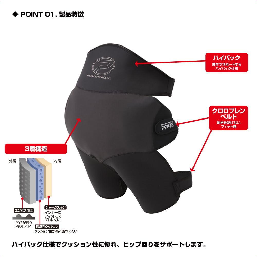 PROX Hip Guard Black x PX8882KR Low-Rebound Long, Red,