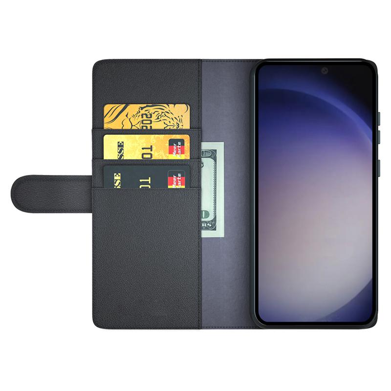 

For Samsung Galaxy S24 Case Genuine Split Leather Phone Cover with Wallet Stand Black