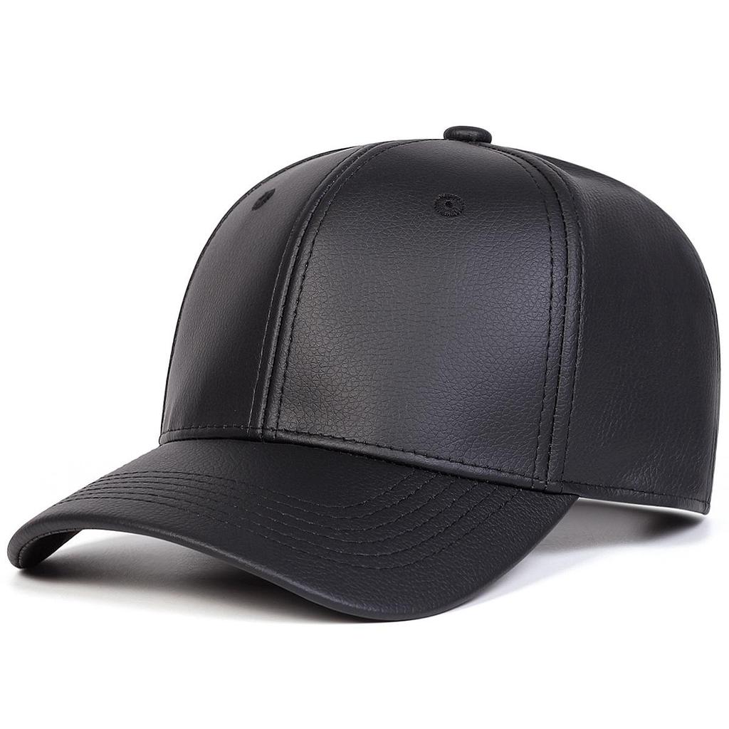 Unisex PU Leather Hat Autumn Winter Solid Color Adjustable Snapback Cap Korean Fashion Couple Baseball Cap