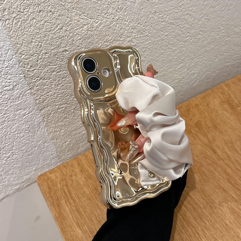 Electroplated premium silk scarf wristband for iPhone16Pro max Apple 17 mobile phone case 15/14 niche style