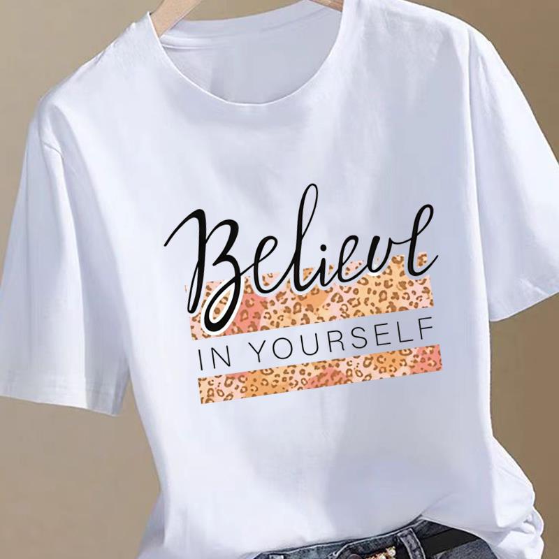 (Asian Size) leopard letter 90s Clothing T Shirt Women Fashion Tee Top Woman Female Short Sleeve Graphic Print T-shirts