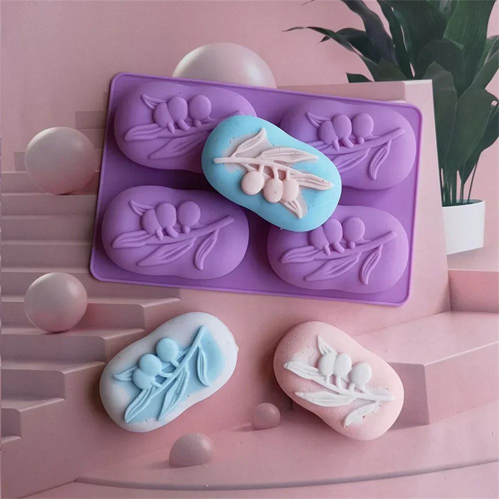 2024DIY Oval Handmade Soap Making Tool 4 Holes Olive Tree Silicone Soap Mold Chocolate Mousse Jelly Pastry Desserts Baking Mould