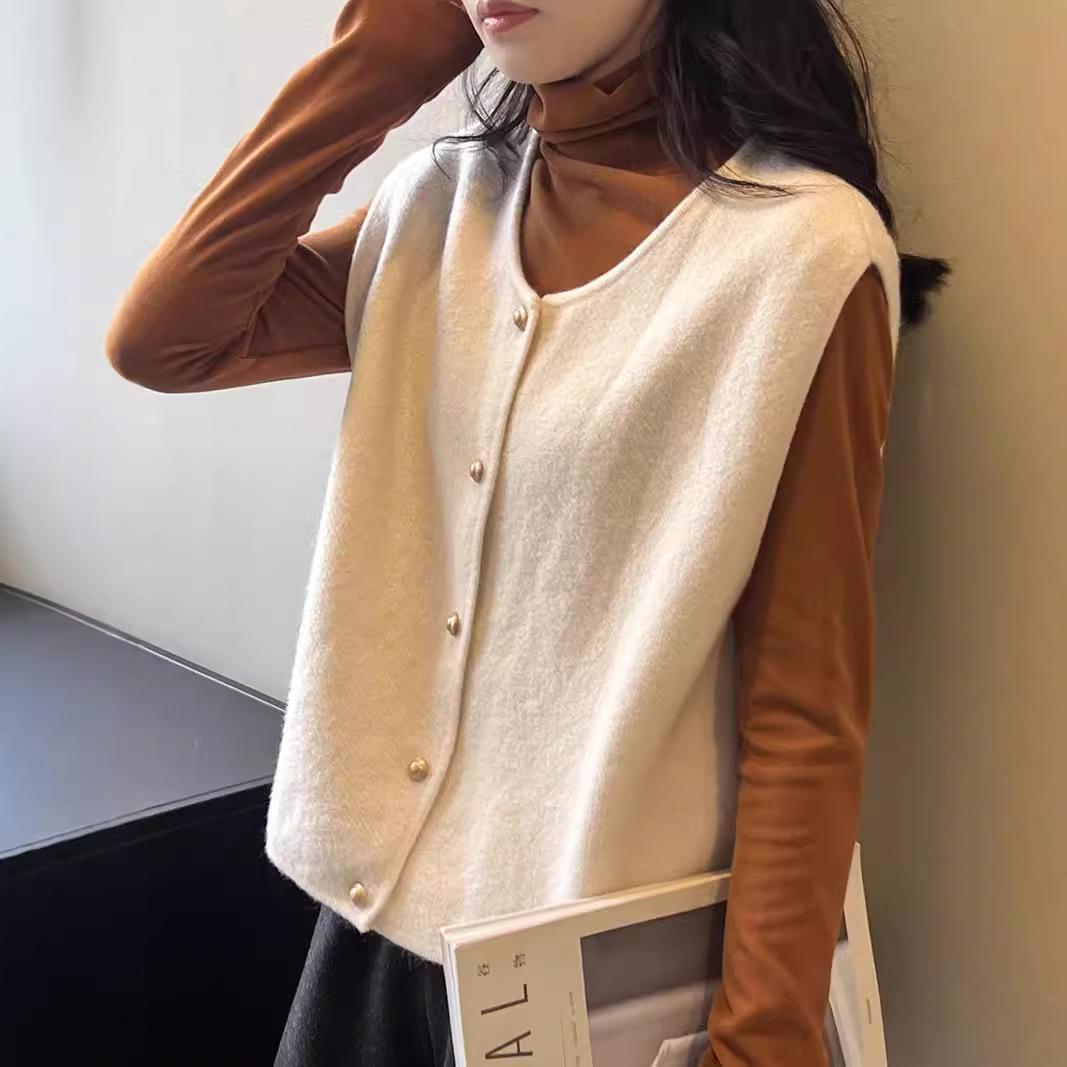 

Винтажный вязаный жилет женский осенний французский свободный свитер жилет с круглым вырезом в корейском стиле топ One size