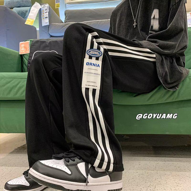 American Style Plus Velvet Striped Casual Pants – Versatile, Loose-Fit Sports Trousers for Men