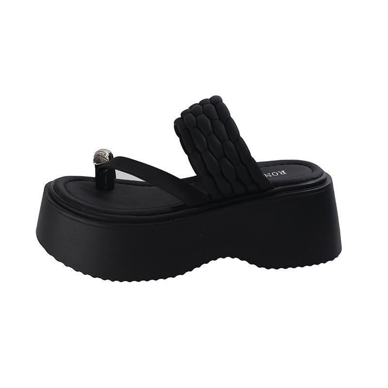 

One-word clip set toe lazy cool slippers new fashion foot versatile outer wear thick soles 2025 summer French women 40 чёрный