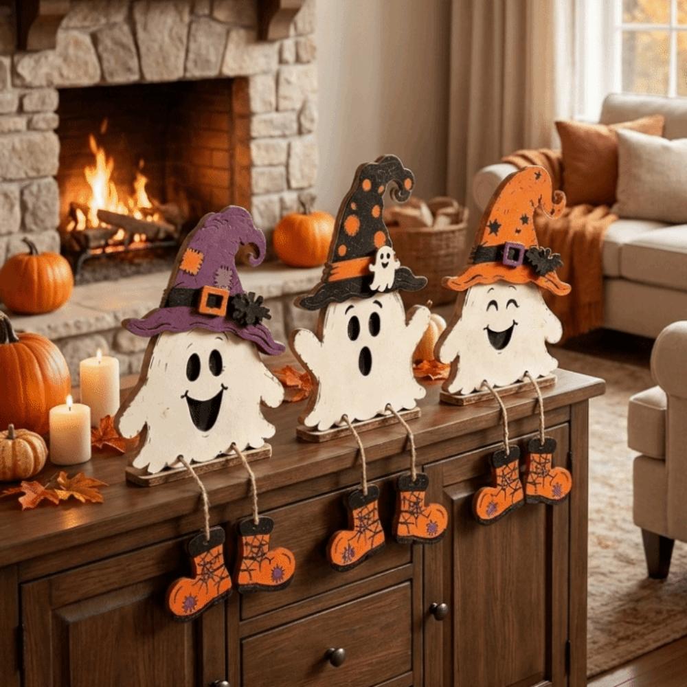 Rustic Halloween Ghost Standing Signs Decorative 2D Flat Ghost Sign for Living Room