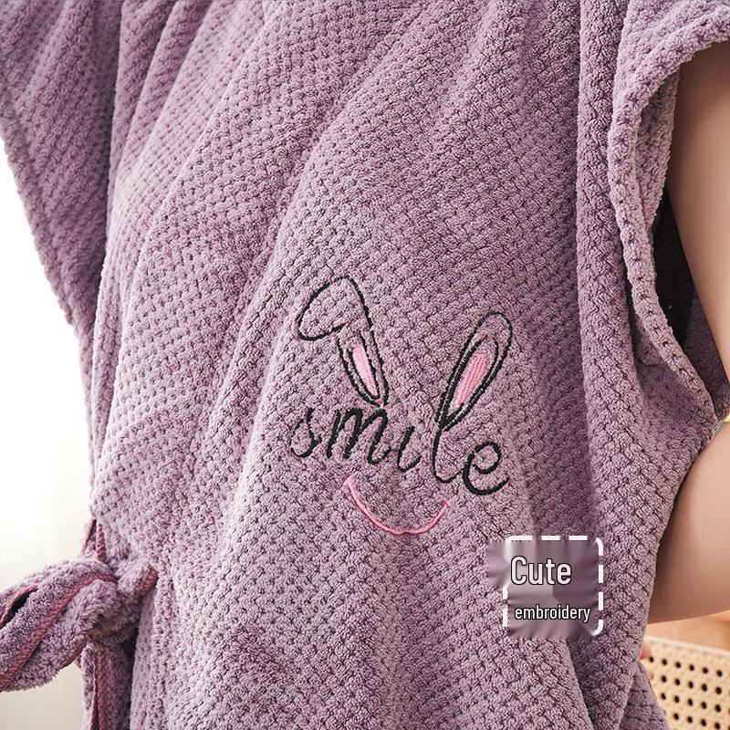 Coral Fleece Pineapple Plaid Women's Wearable Bath Towel - Soft and Absorbent Bathrobe Style.