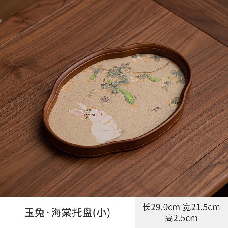 

Bamboo Wood Glass Jade Rabbit Begonia Tea Tray Snack Plate Coffee Storage Board Organizers Desk Dishes For Serving Tea Ceremony