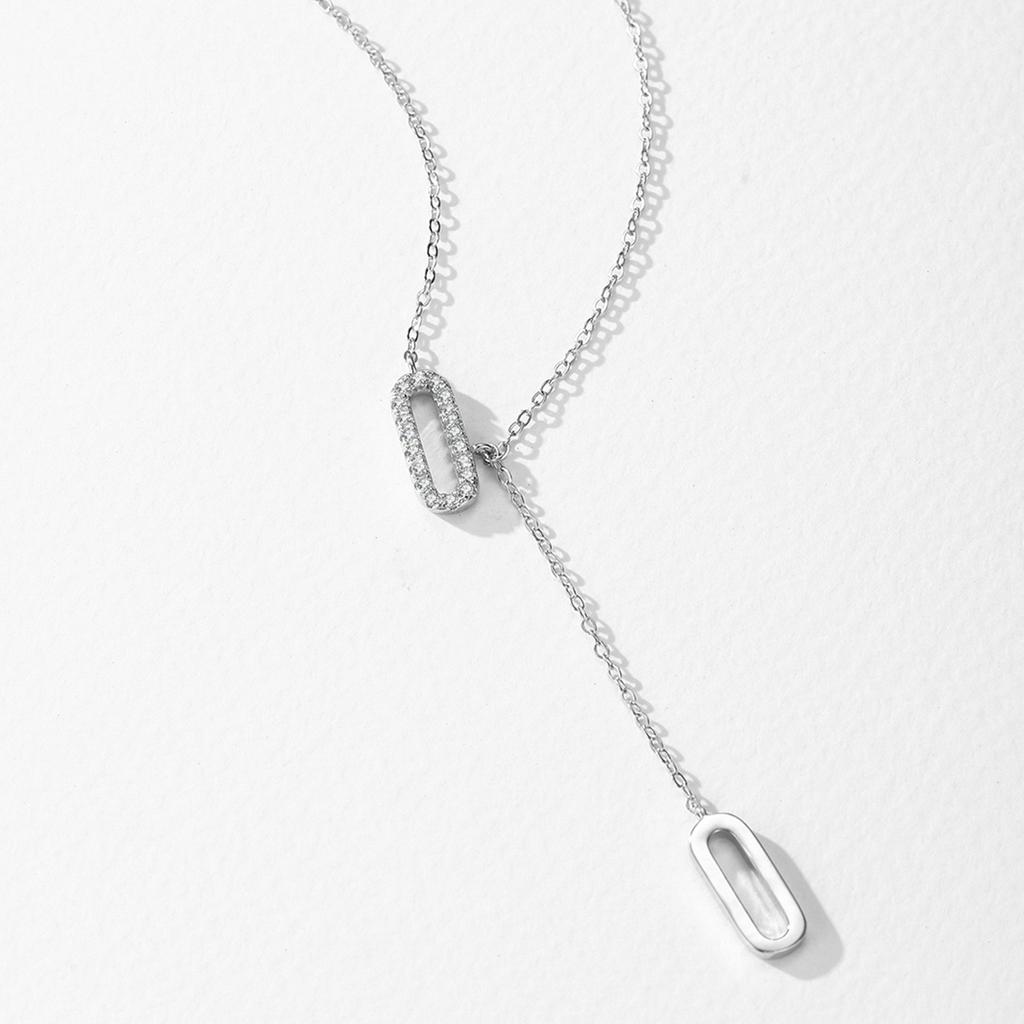 Trendy Gift Jewelry S925 Sterling Silver Zircon Pendant Paper Clip Y-Shaped Tassel Design Necklace for Women