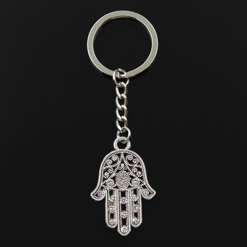 Fashion 30mm Key Ring Metal Key Chain Keychain Jewelry Antique   Plated Hamsa Palm Hand Protection 42x28mm Pendant