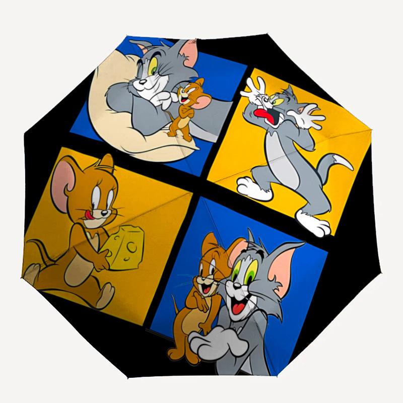 

1pc Tom Jerry Automatic Folding Umbrella - Compact 8-Rib Design,Festive Gift for Friends & Family, Compact Umbrella 22023