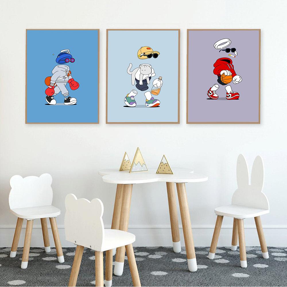 Niedlichen Cartoon Basketball Poster Kunstdruck Unsichtbarer Junge Spielen Street Ball Boxen Leinwand Malerei Bild Kinderzimmer Wohnkultur