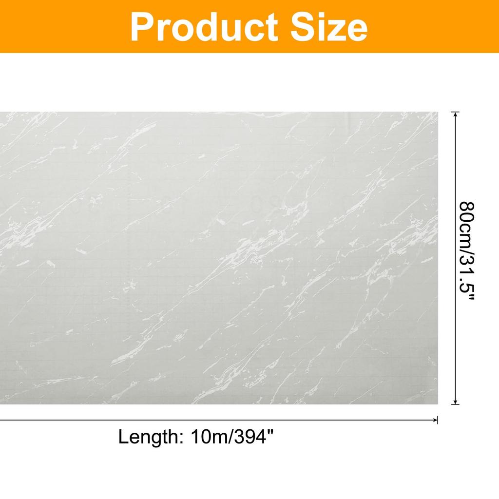 Uxcell Marble-Look Wallpaper, 80cm X 10m, Self-Adhesive Marble Vinyl Wallpaper, Waterproof, for Kitchen Counters, Cabinets, and Bathrooms, Light Gray
