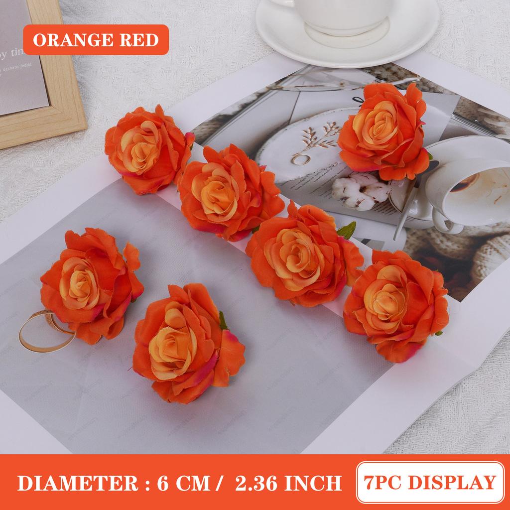 7pcs 6CM Silk Rose Heads Vintage Artificial Flowers Wedding DIY Wreath Garland Accessories DIY Gifts Box Scrapbooks Decor