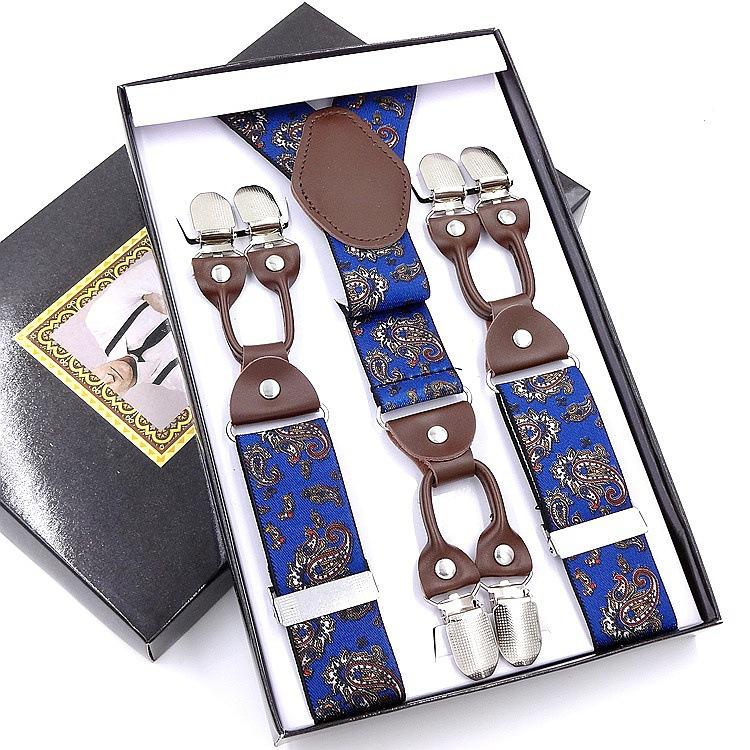 Men'S Six-Clip Suspender Belt Jacquard Strap 3.5 Six-Clip Printed Webbing Six-Clip Wide Strap Clip