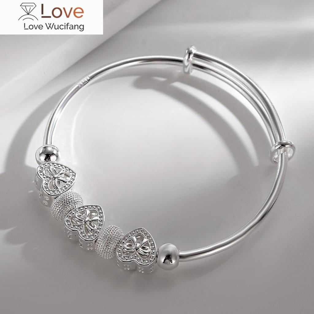 Fine 925 Sterling silver for woman Heart Bangles for lady bracelets wedding party wedding jewelry Holiday gifts designer charms