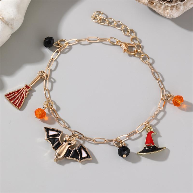 Halloween Themed Kids Accessory Zinc Alloy Leather Geometric Pumpkin Bat Ghost