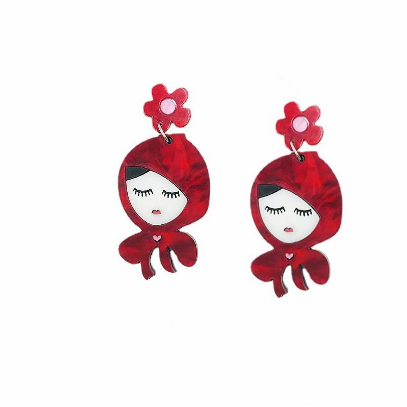 

Європейський та американський дизайн Сережки «Великий поганий вовк» «Червона шапочка» Акрилові асиметричні модні сережки