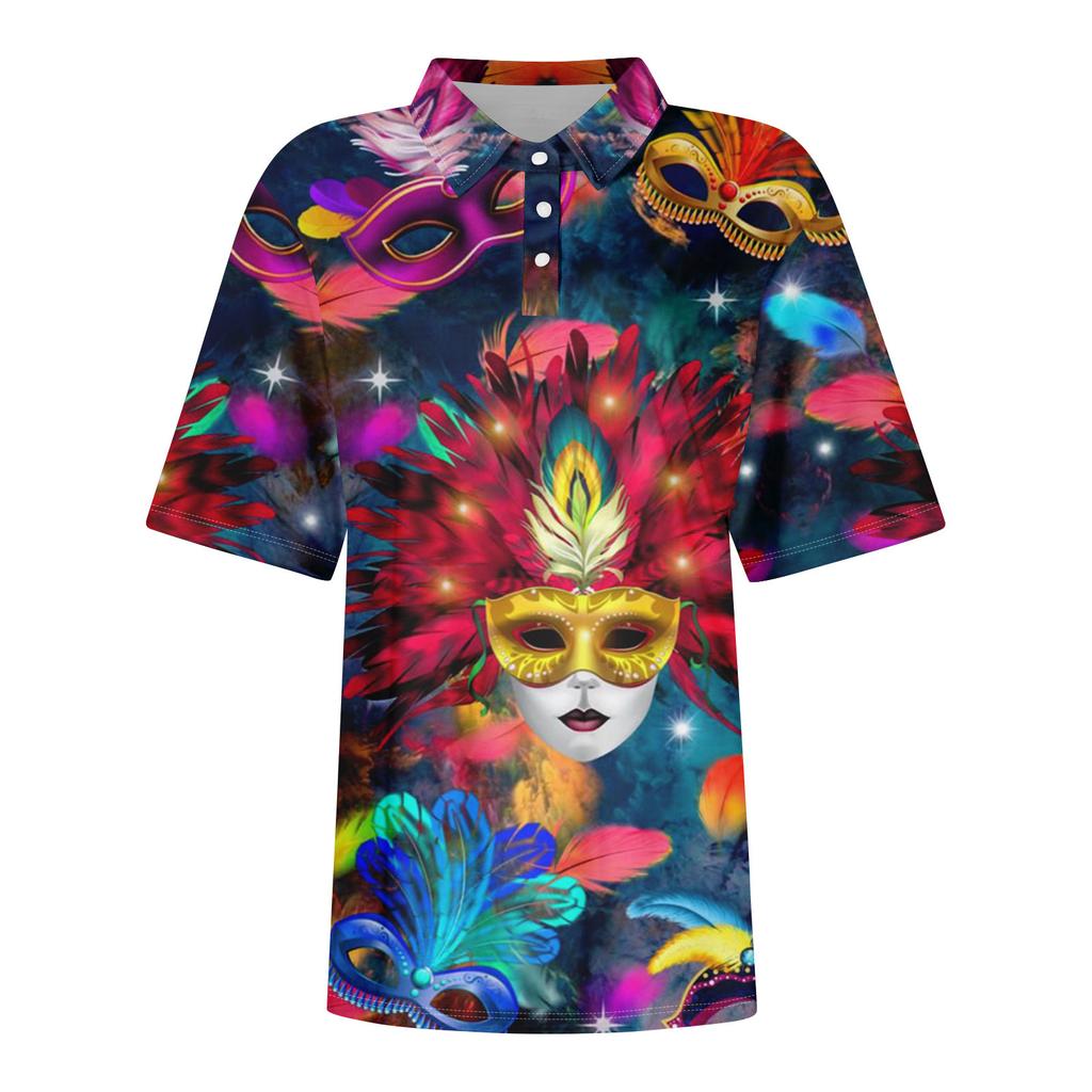 Kvinners uformelle blomstertrykk V-hals kortermet dekorativ knapp T-skjorte topp